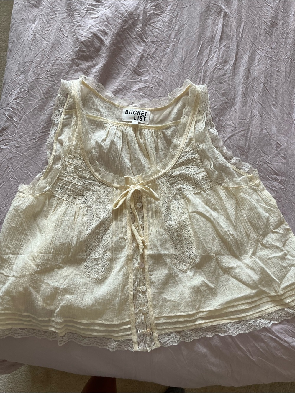 BUCKETLIST Cream Lace-Trim Tie-Front Camisole